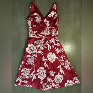 Ann Taylor Red White Floral Skater Midi Dress 4 S